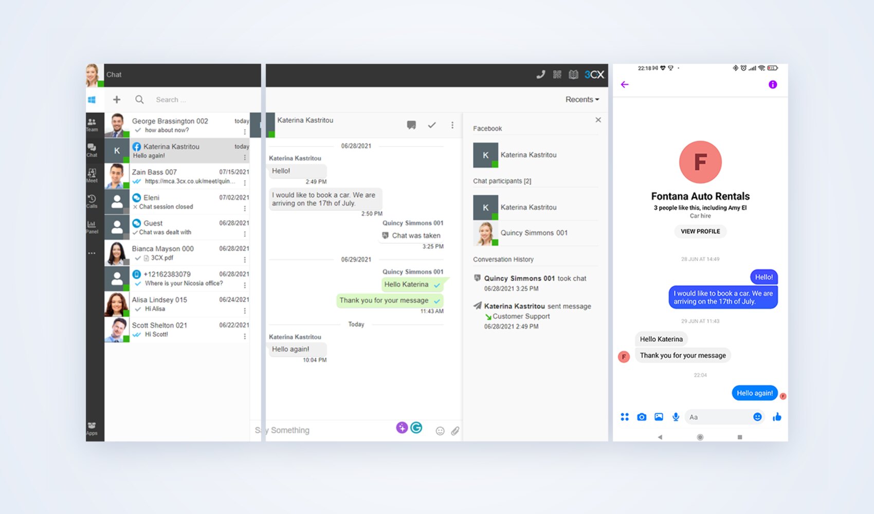 The agent inbox and the customer phone view of the same conversation, side by side
